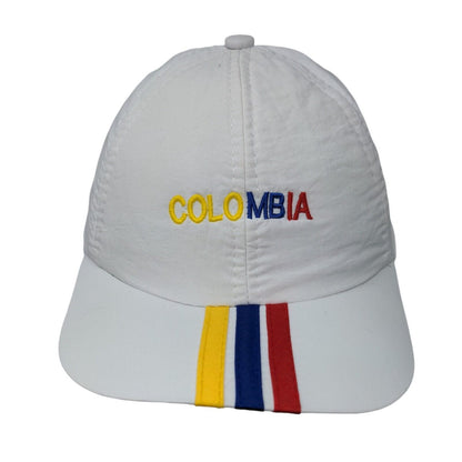 Colombia Strapback Hat White One Size Adjustable Embroidered Striped