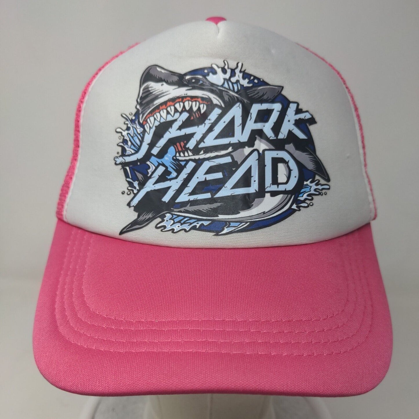 Shark Head Snapback Trucker Hat Pink One Size Mesh Back Adjustable