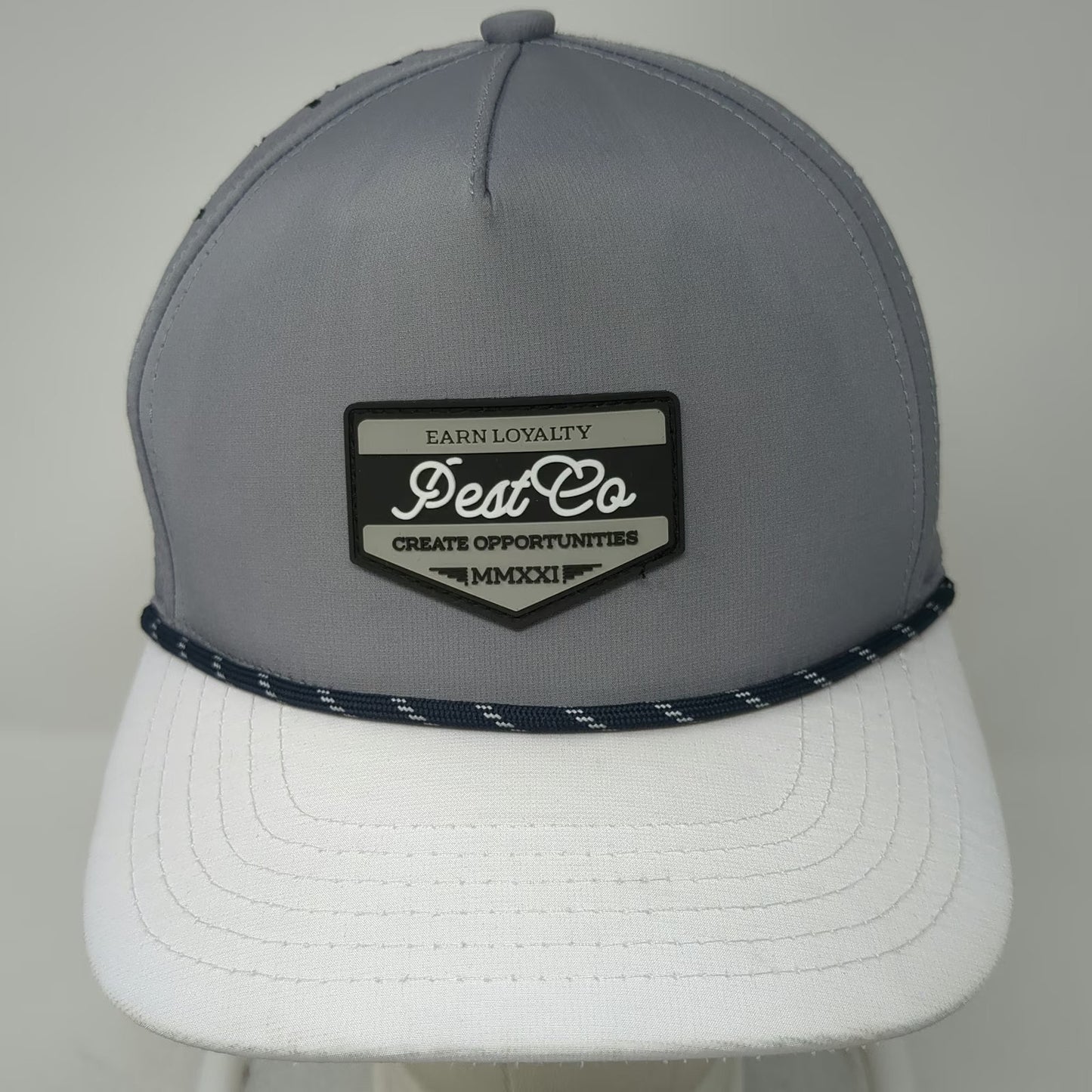 Unie Trucker Hat Gray One Size PestCo Earn Loyalty 5 Panel Perforated Rope Patch