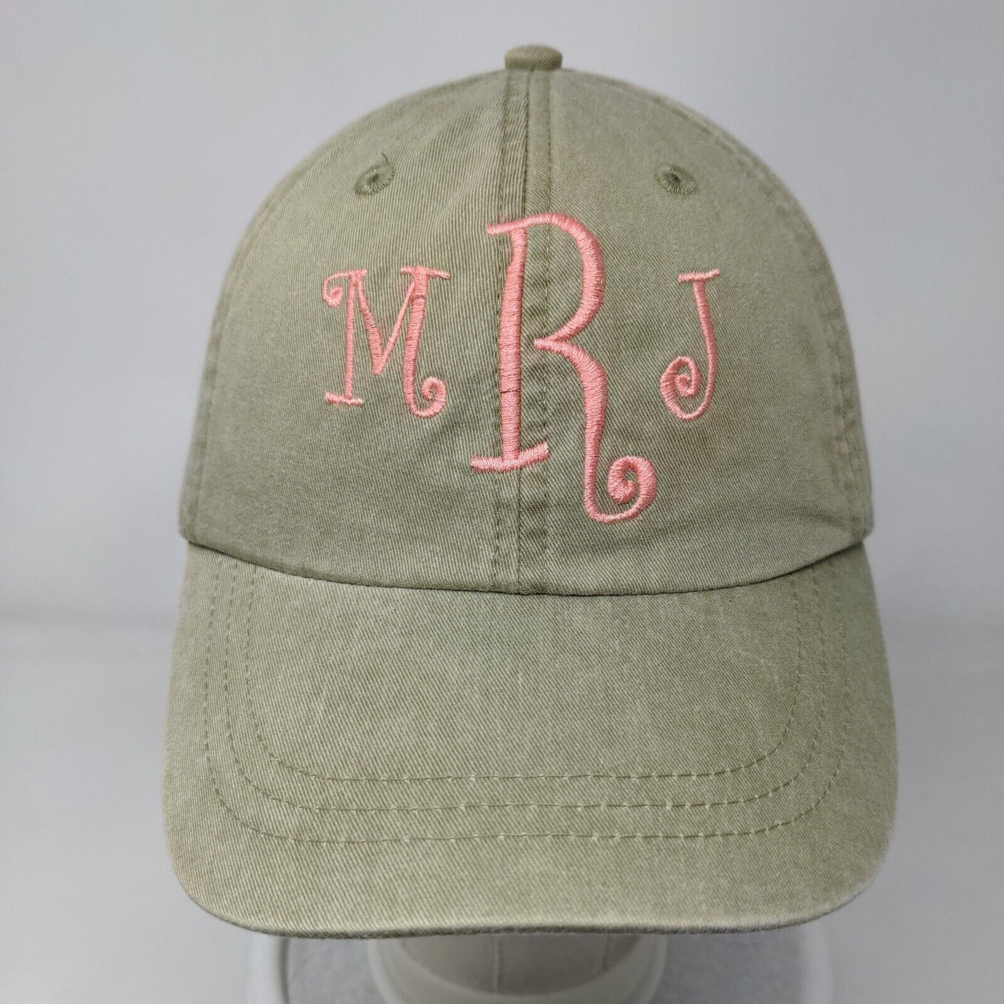 MRJ Slideback Hat Tanish-Green One Size Adjustable Mesh Lined Embroidered Adams