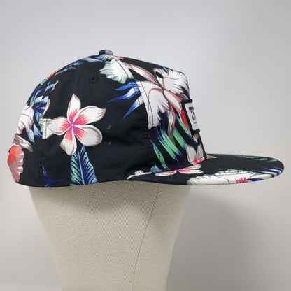 Truly 5 Panel Black Floral Tropical Print One Size Snapback Flat Brim Hat