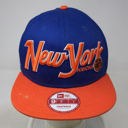New Era NBA New York Knicks Snapback Hat Blue Orange L Hardwood Classics Patch