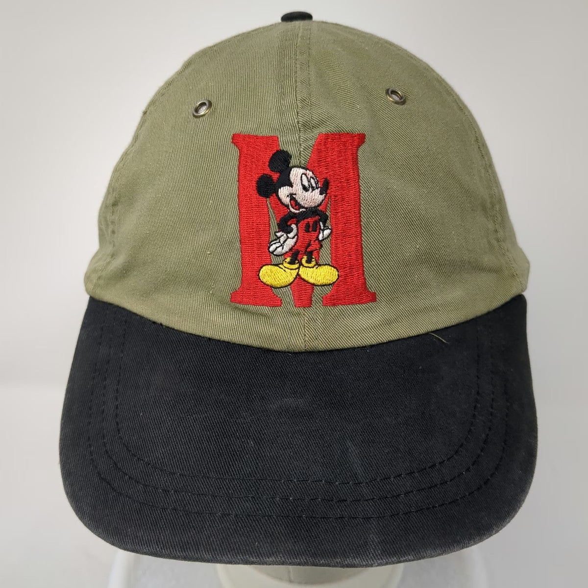 Baseball Cap Green Black Red One Size Mickey Mouse Embroidered Metal Eyelets Hat