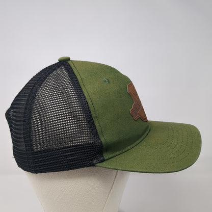 Wyoming Leather Patch Snapback Trucker Hat Green One Size Mesh Back