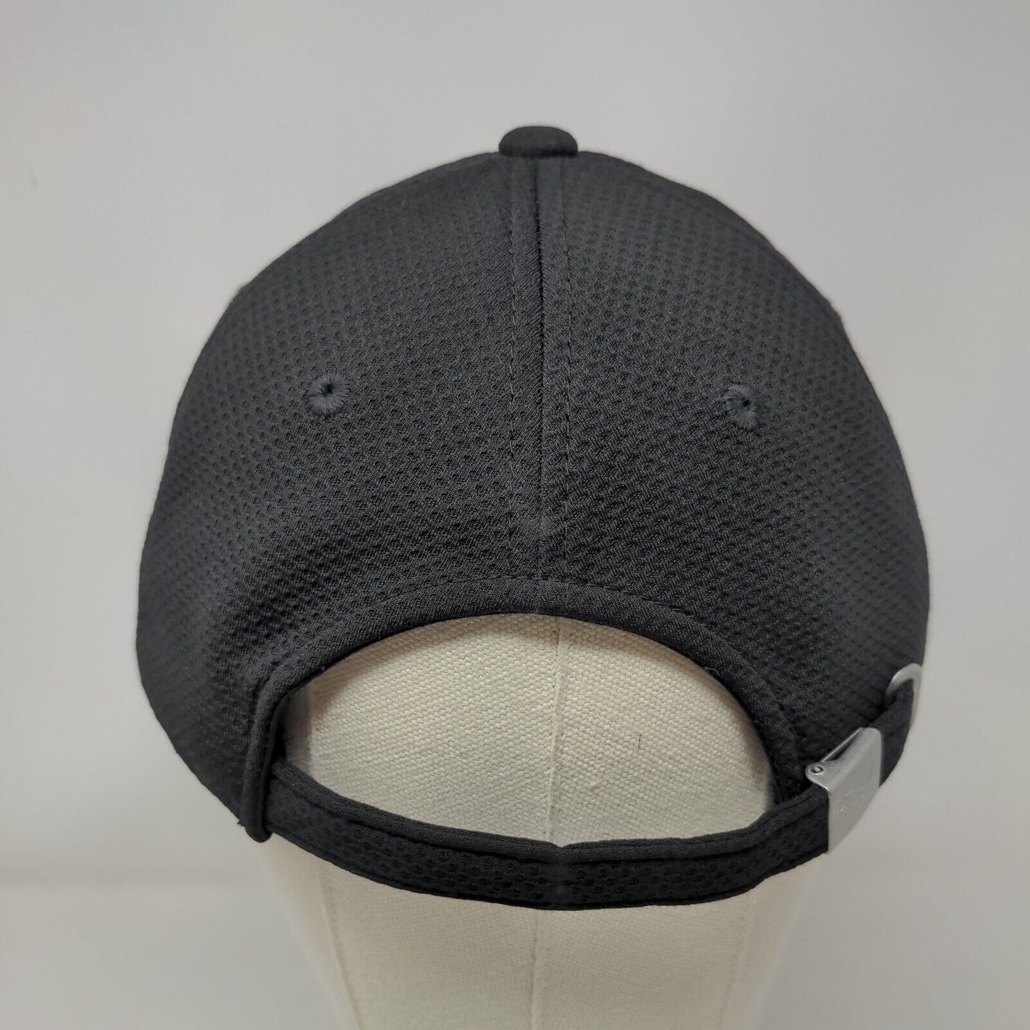 PUMA Slideback Hat Black OSFA Adjustable Embroidered Logo Vented Holes 6 Panel
