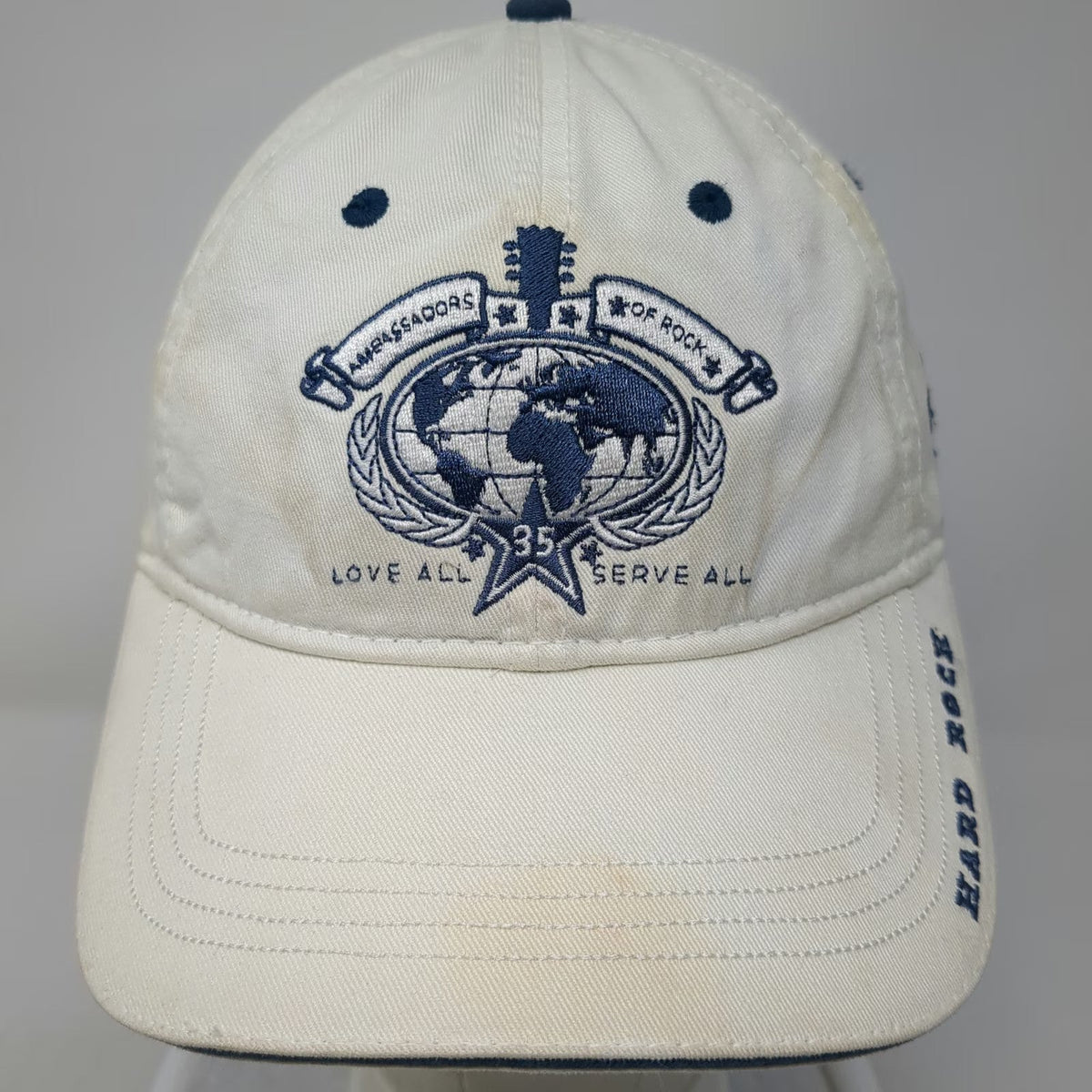 The Game Hard Rock Cafe Memphis 35th Anniversary White Blue OS Baseball Cap Hat