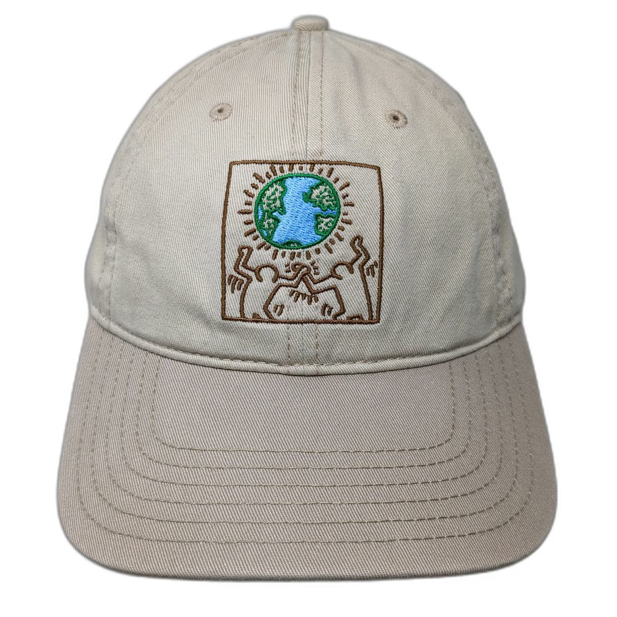Mad Engine Baseball Cap Beige One Size Keith Haring Earth Globe Signature Hat