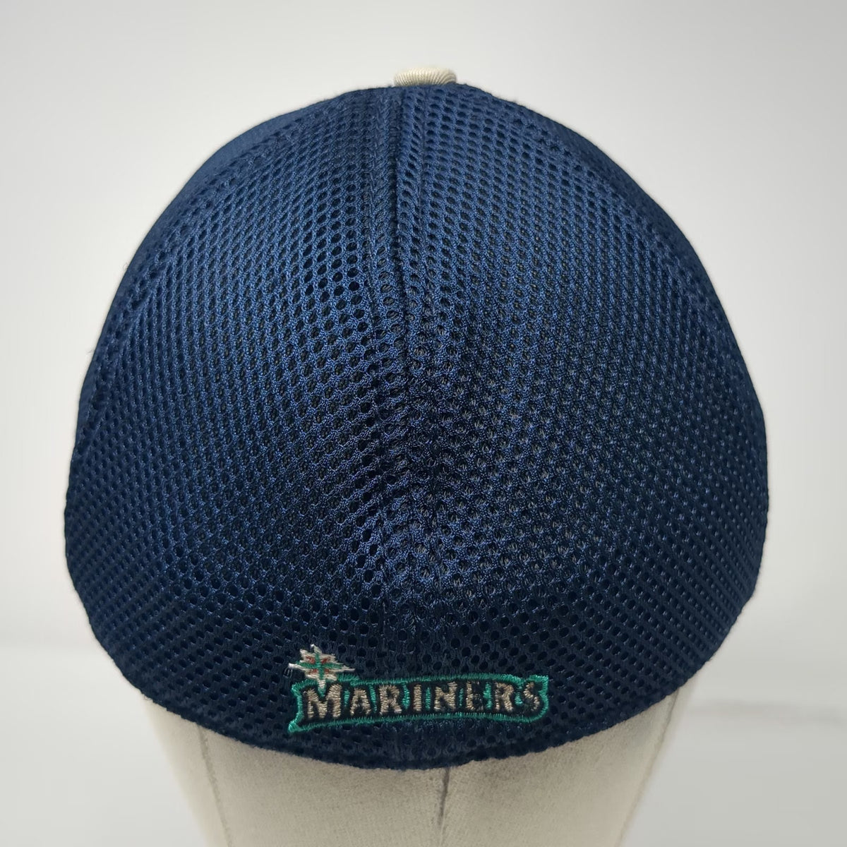 New Era Seattle Mariners MLB Blue White L Baseball Cap Hat Mesh Stretch Fitted