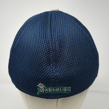 New Era Seattle Mariners MLB Blue White L Baseball Cap Hat Mesh Stretch Fitted