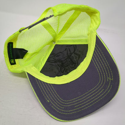 John Deere Trucker Hat Gray Green One Size Mesh Back Contrast Stitching Snapback