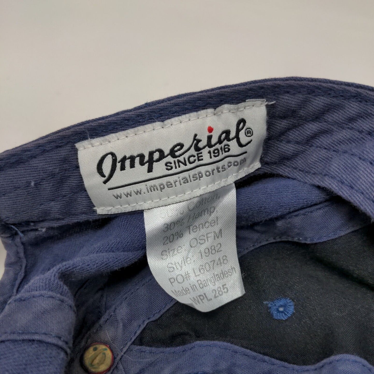 Imperial Slideback Hat Blue OSFM Adjustable Solid 6 Panel Blank