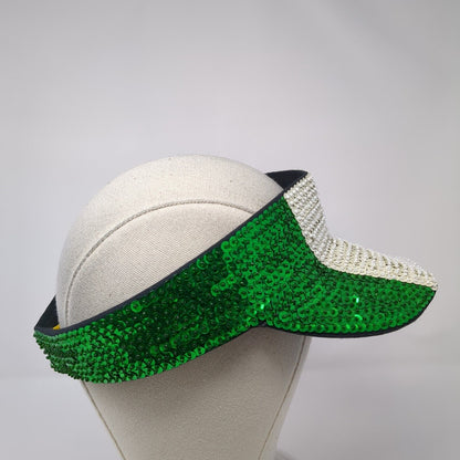 Italian Flag Sequin Sun Visor Multicolor One Size Stretch Patriotic Embellished