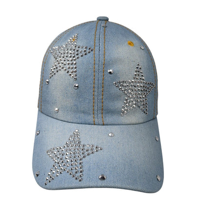 Bedazzled Star Slideback Hat Blue OS Adjustable Rhinestone W/Tags Von Boyage