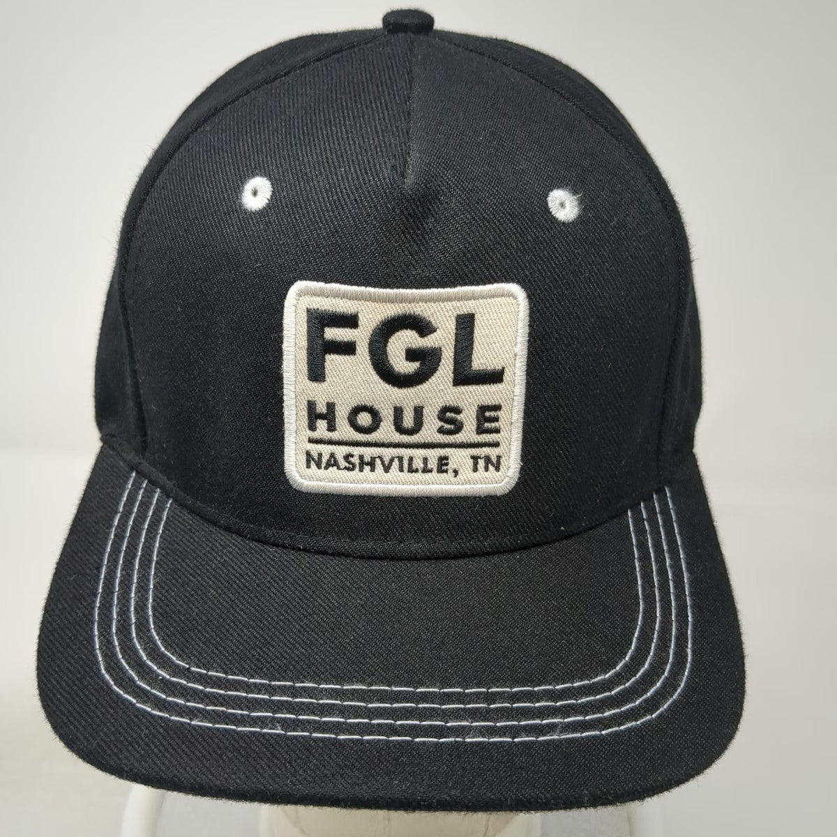 House Ten Black 5 Panel One Size Hat Nashville FGL Patch Flat Bill Snapback Bar