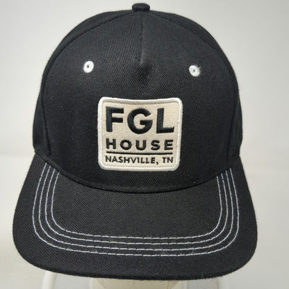 House Ten Black 5 Panel One Size Hat Nashville FGL Patch Flat Bill Snapback Bar