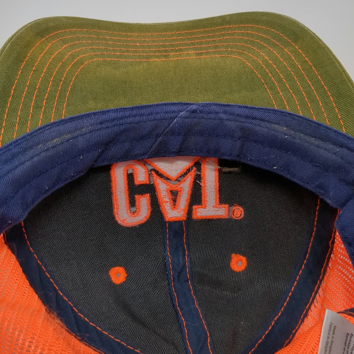 Caterpillar Trucker Hat Blue Orange Green One Size Snapback Mesh CAT Logo