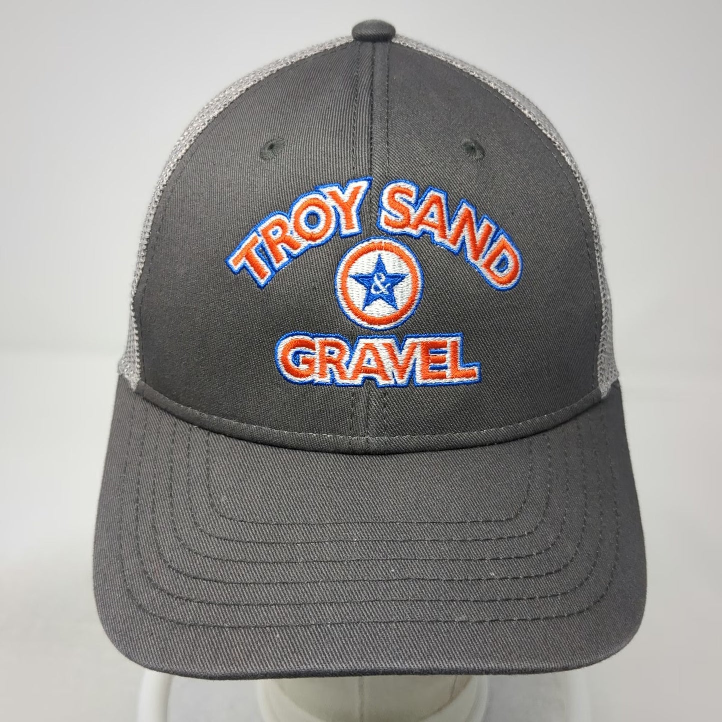 Cap America Trucker Hat Gray One Size Snapback Troy Sand & Gravel Logo Mesh