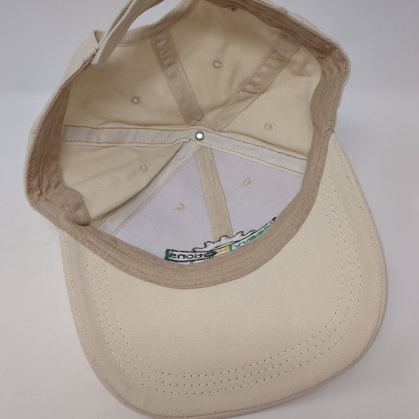 Heavy Motions Strapback Hat Tan One Size Adjustable Embroidered Vented Holes