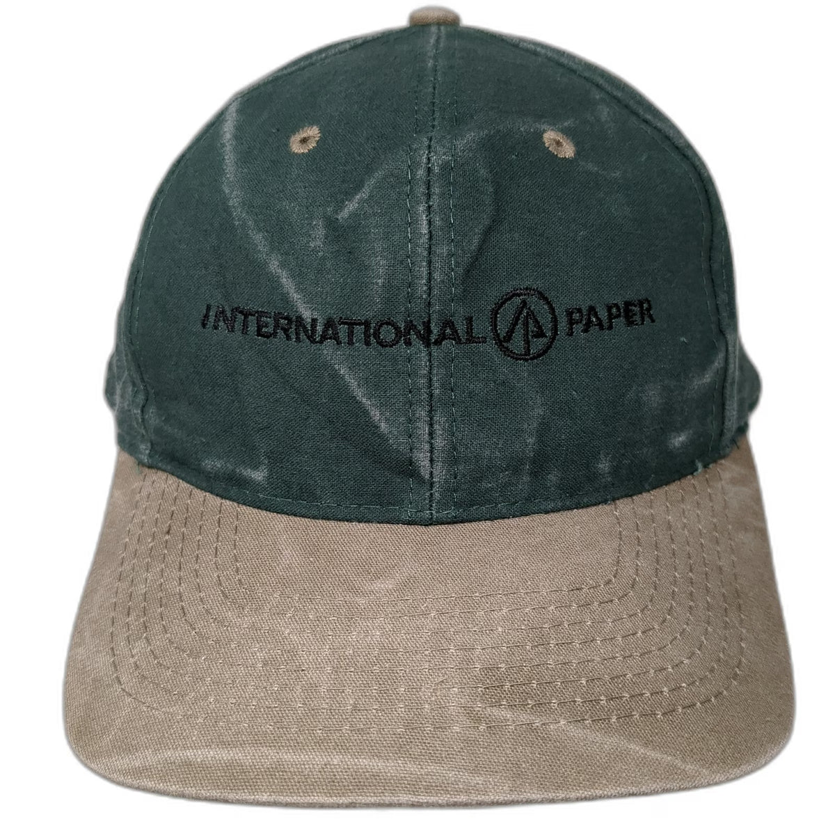 Kati 5 Panel Green Beige One Size International Paper Logo Slideback Hat Canvas