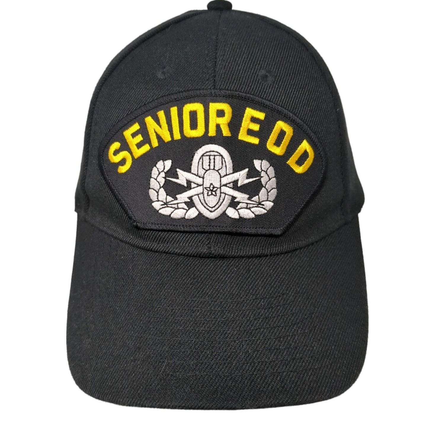 Senior EOD Patch Strapback Hat Black One Size Adjustable Solid 6 Panel