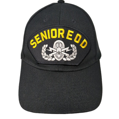 Senior EOD Patch Strapback Hat Black One Size Adjustable Solid 6 Panel