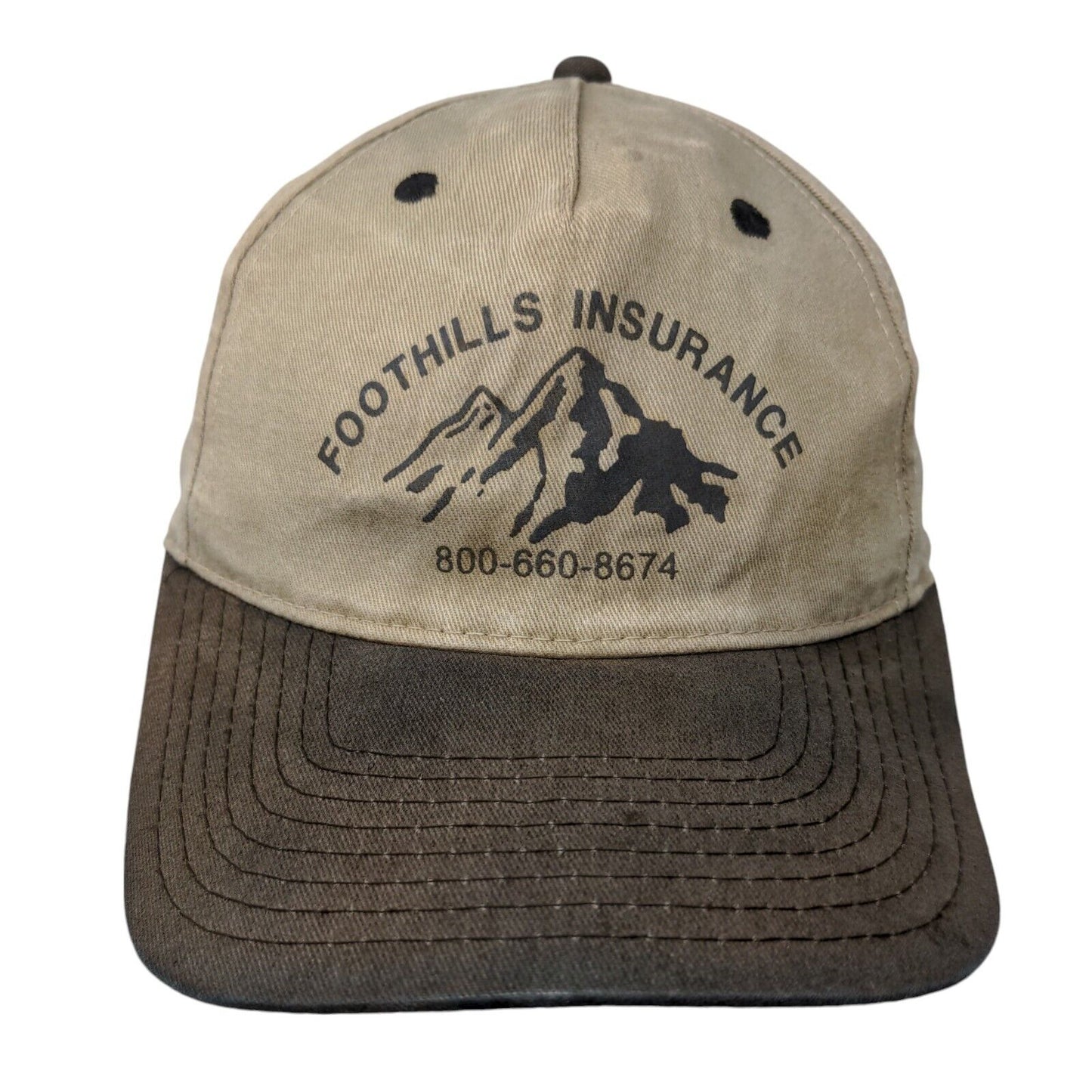 Foothills Insurance Snapback Hat Tan OSFA Adjustable Vented Holes Cobra