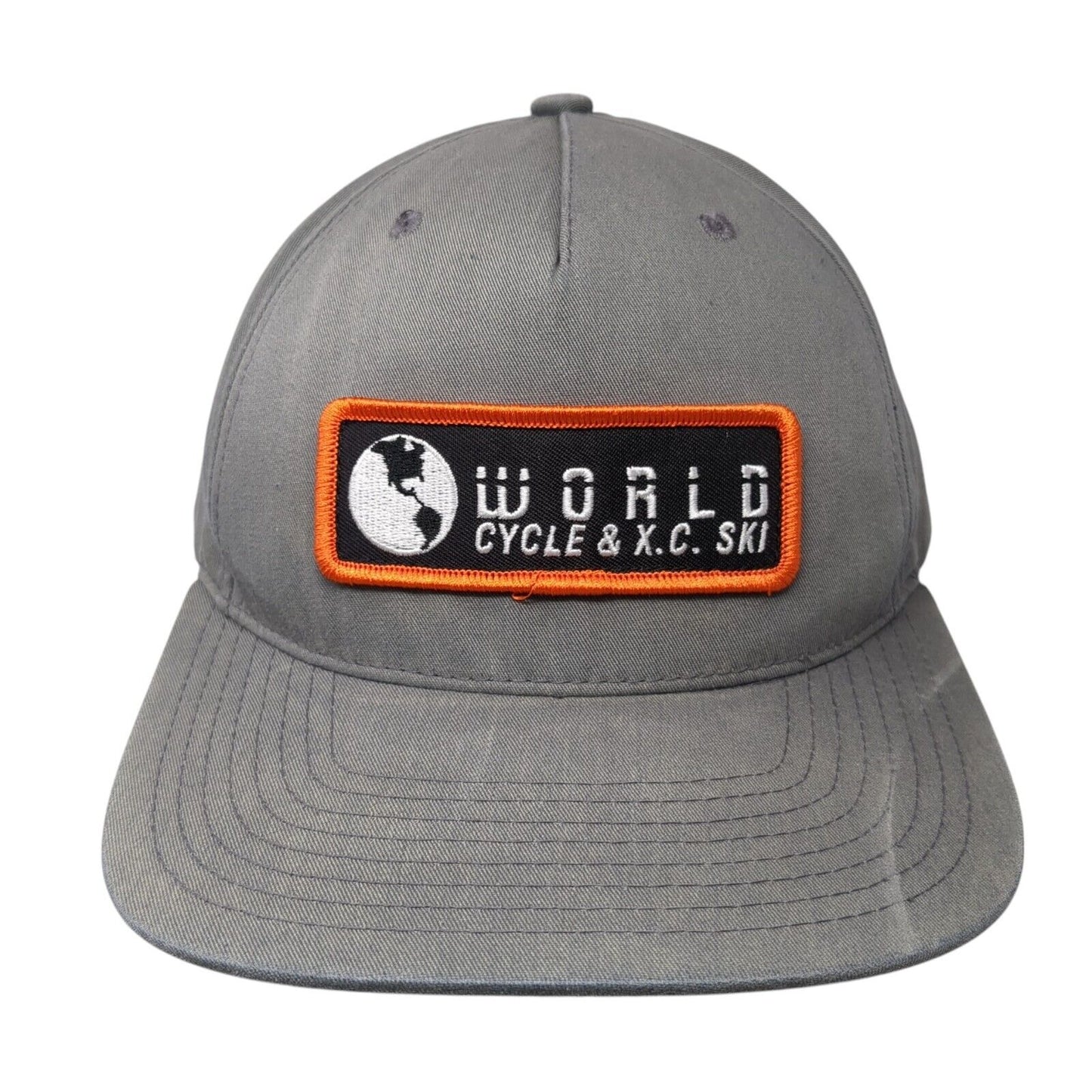 World Cycle & XC Ski Patch Snapback Hat Gray One Size Solid Adjustable