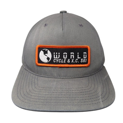 World Cycle & XC Ski Patch Snapback Hat Gray One Size Solid Adjustable