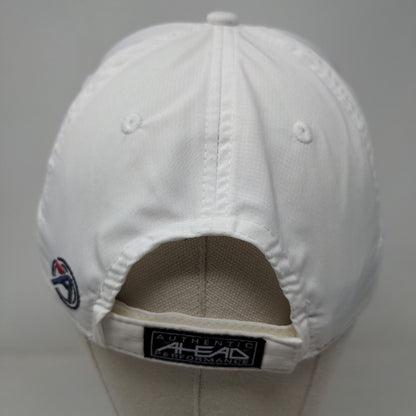 Ahead Strapback Hat White One Size Mid Fit Embroidered Logo Vented Holes