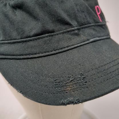 District Army Cap Black One Size Pink Posh Script Embroidery Frayed Edge Hat