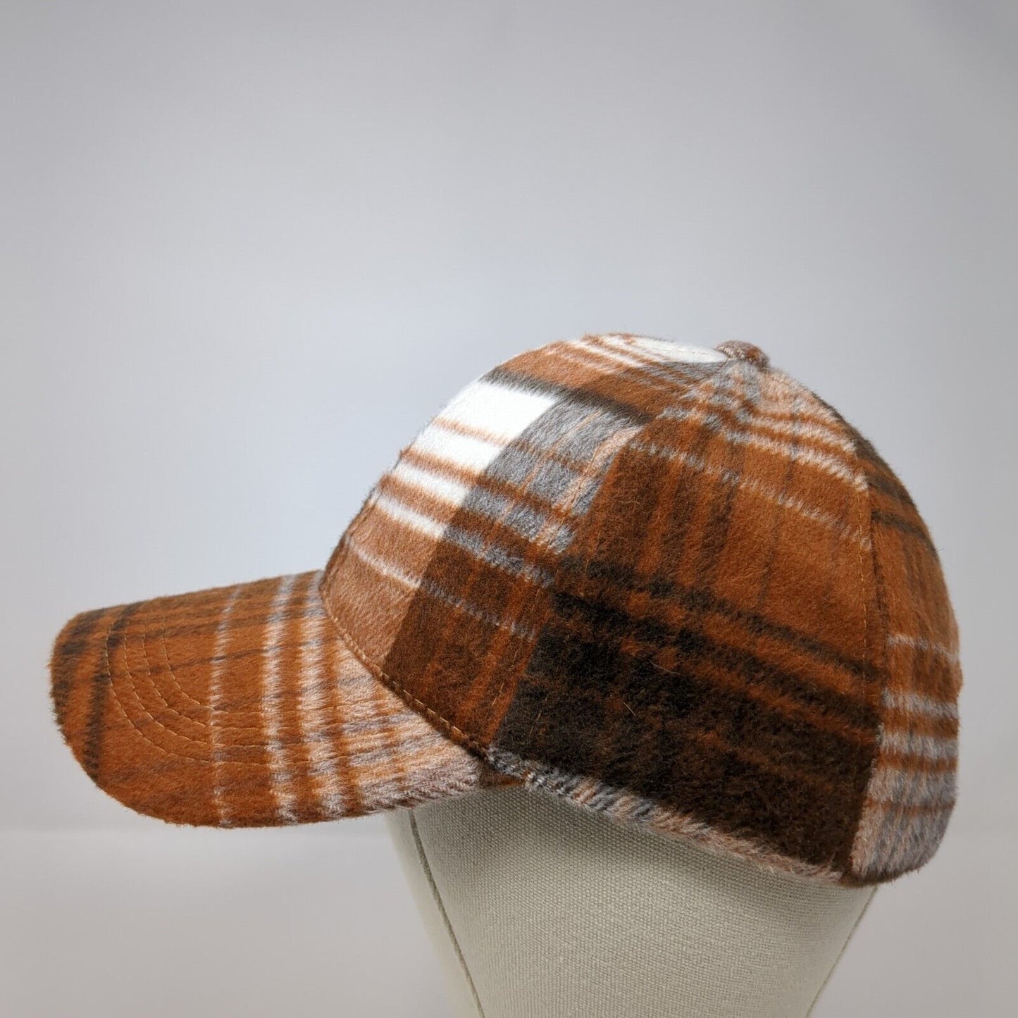 Unbranded Strapback Hat Brown One Size Adjustable Plaid Vented Holes 6 Panel