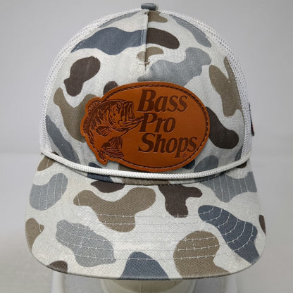 Bass Pro Shops Trucker Hat Gray One Size Made in USA Camo Mesh Snapback Rope