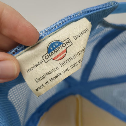 Champion Trucker Hat Blue Pom Mesh 1983 USSA Masters Alpine Idaho Vintage