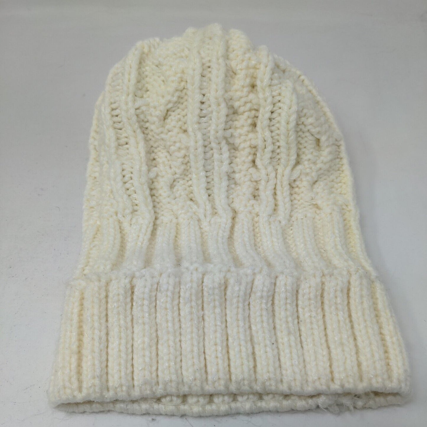 Unbranded Women's Knit Beanie Hat Cable Knit Cream Pom Pom Warm