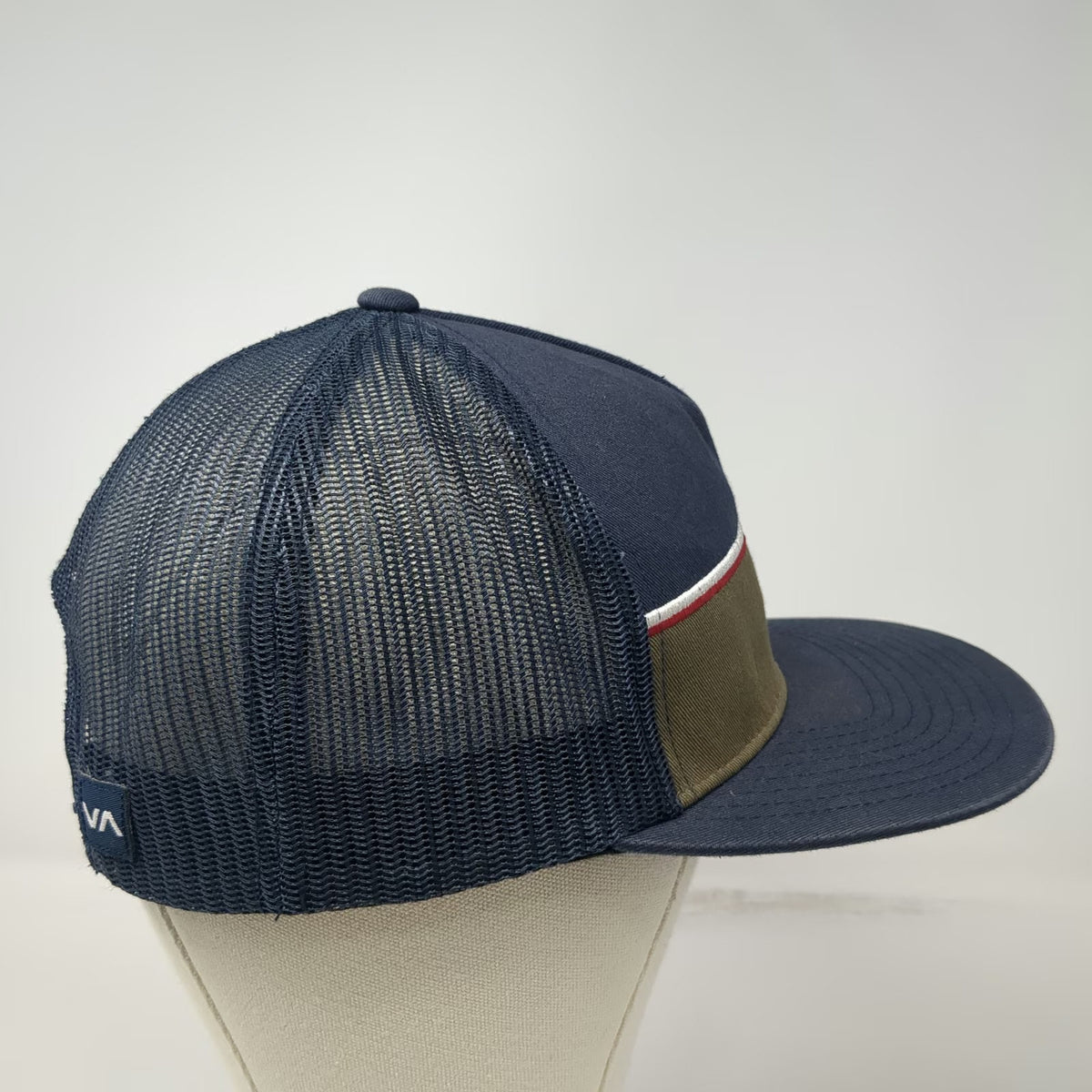 RVCA Trucker Hat Blue One Size Striped Mesh Back Snapback Flat Brim VA Logo Hat