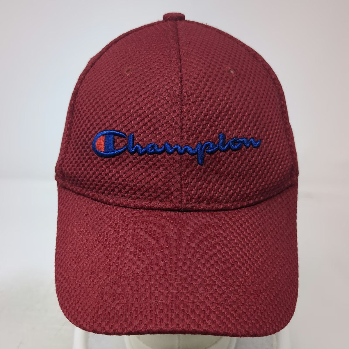 Champion Baseball Cap Red One Size Embroidered Logo Adjustable Hat Pique Mesh