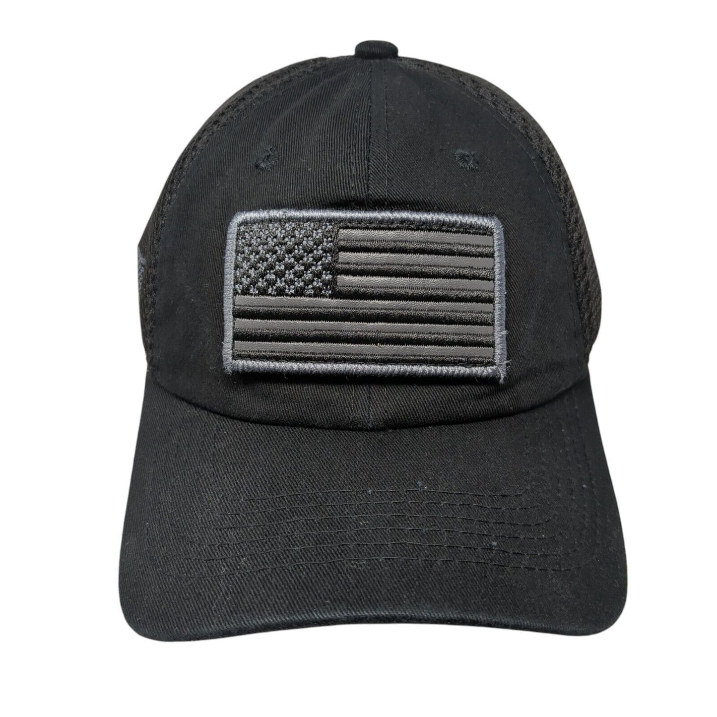 American Flag Strapback Hat Black OS Adjustable Embroidered Patriotic Pit Bull