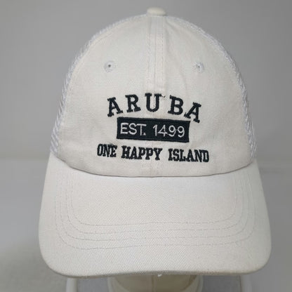 Aruba One Happy Island Est 1499 White Trucker Hat One Size Mesh Snapback Cap