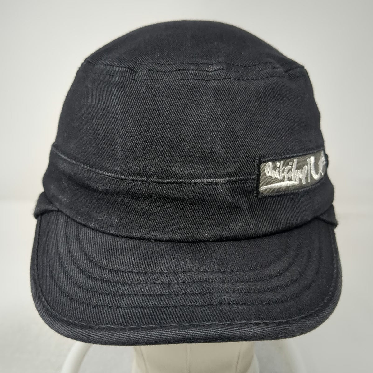 Quiksilver Army Cap Black One Size Hat Side Logo Patch Flat Brim Cotton Twill