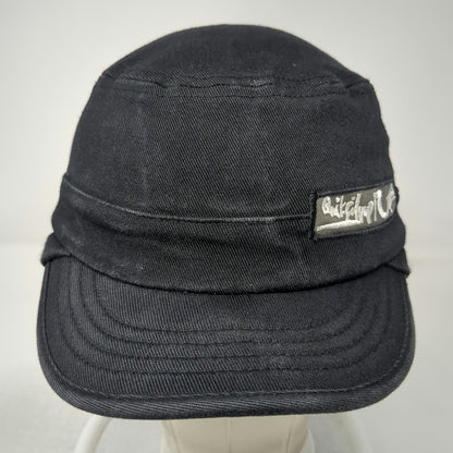 Quiksilver Army Cap Black One Size Hat Side Logo Patch Flat Brim Cotton Twill