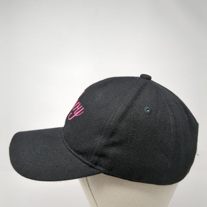 Navy Strapback Hat Black One Size Adjustable Embroidered Vented Holes 6 Panel