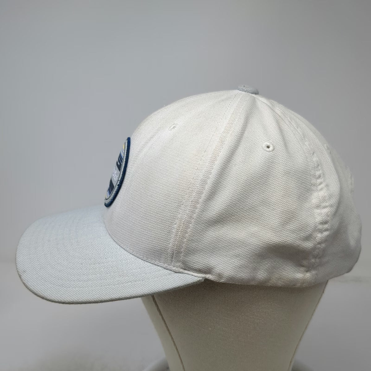 TravisMathew Snapback Hat White One Size Flexfit 110 Gray Brim Logo Patch