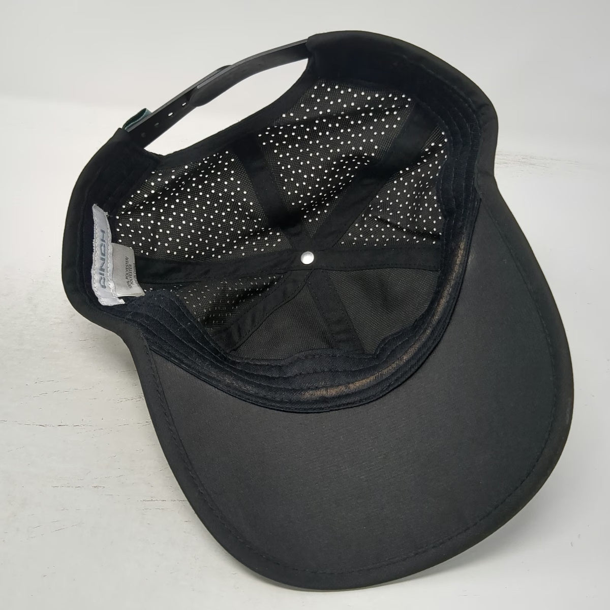 Cinch Trucker Hat Black One Size Perforated Snapback Performance Polyester Logo