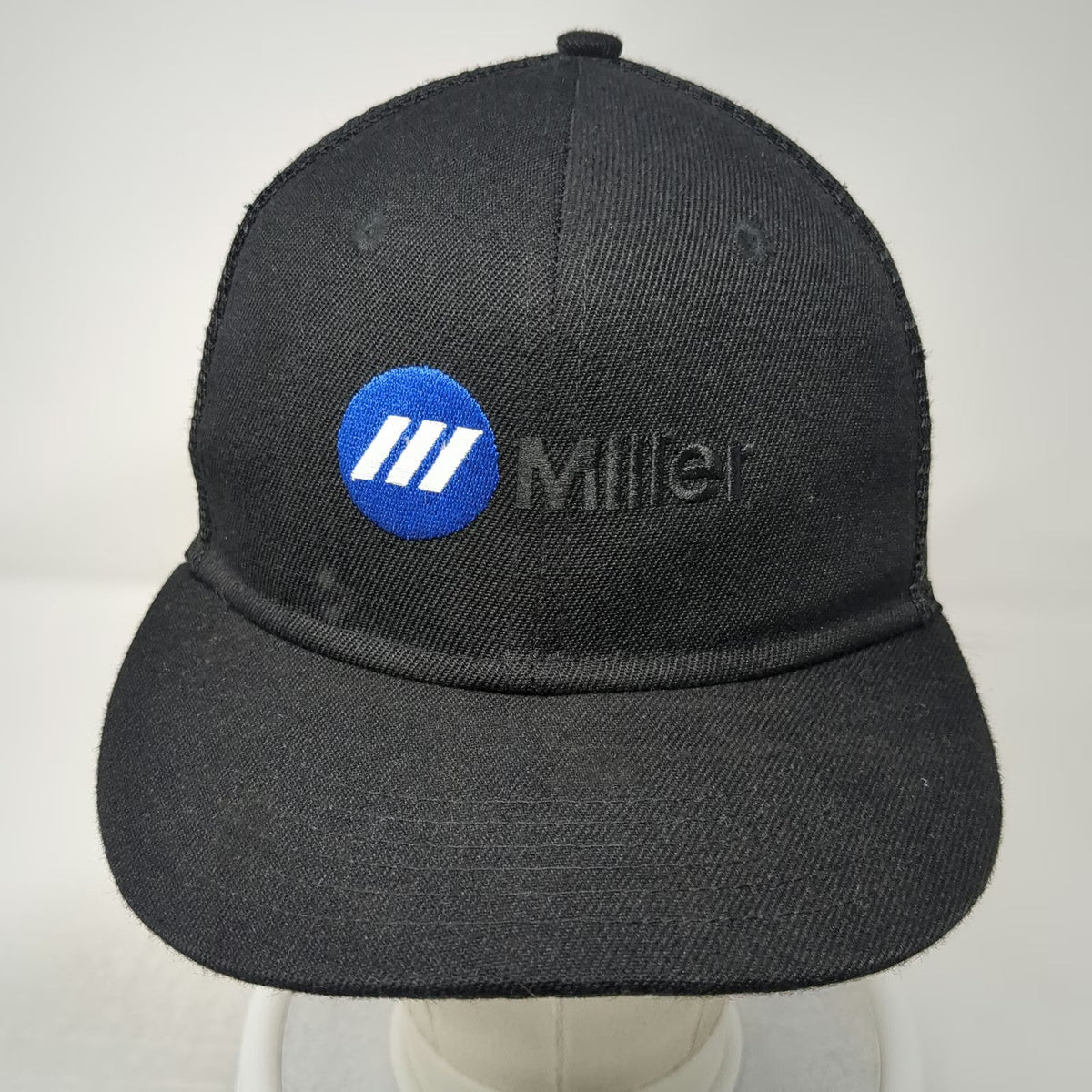 Three In Trucker Hat Black Blue Miller Electric Logo One Size Snapback Mesh hat
