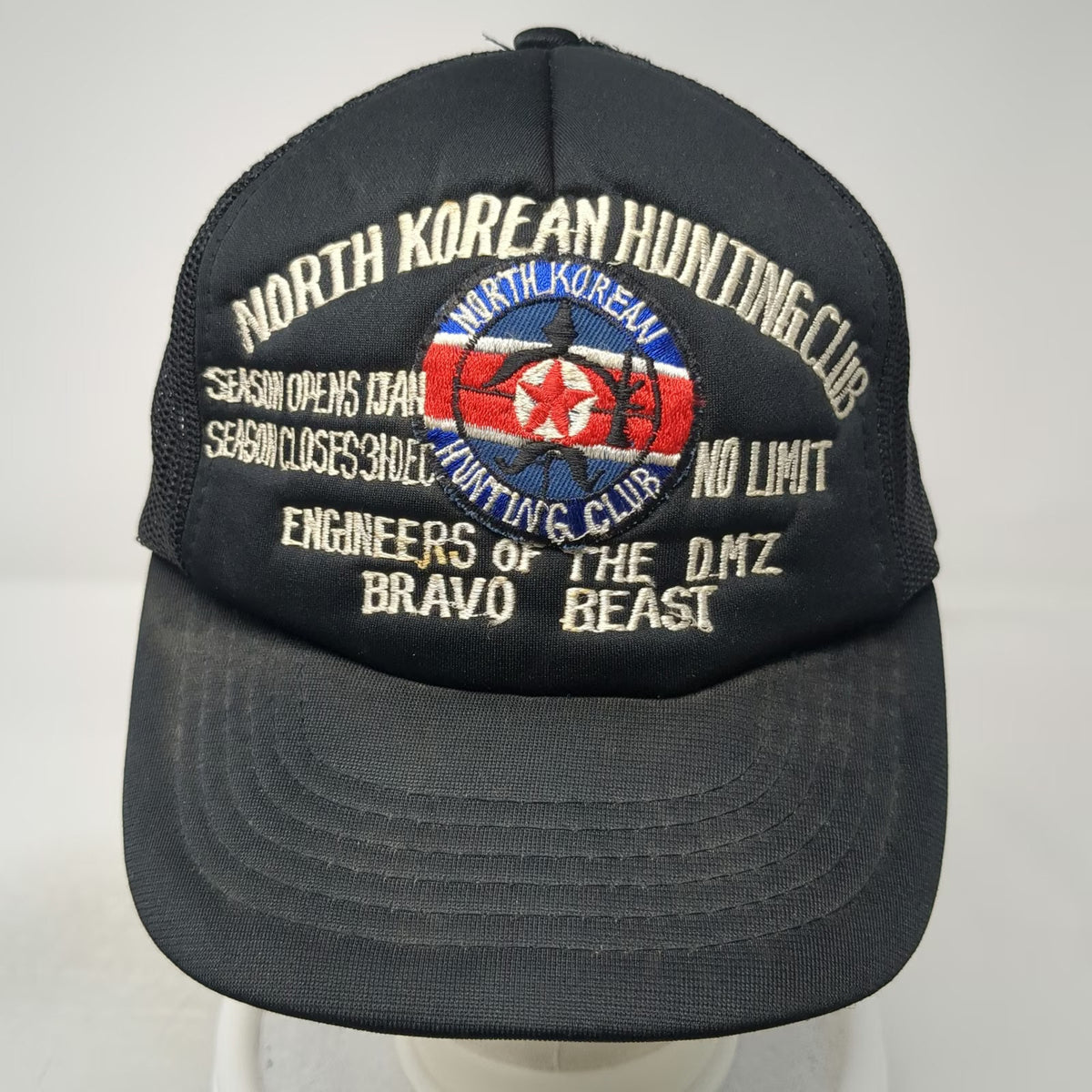 Trucker Hat Black One Size Korean Hunting Club Engineers DMZ Bravo Beast