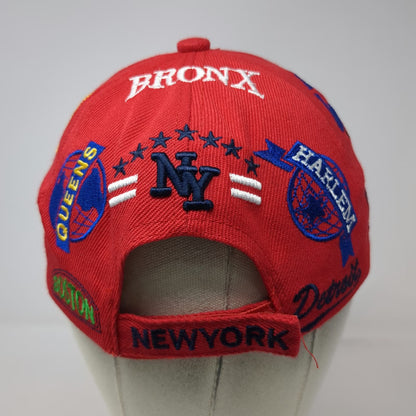 Red Baseball Cap One Size Multi-City Basketball Embroidery Strapback NY Chicago