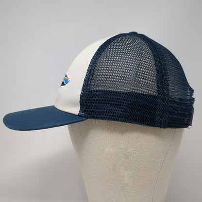 Patagonia Trucker Hat Blue One Size Mesh Back Snapback Fish Mountain Logo Hiking