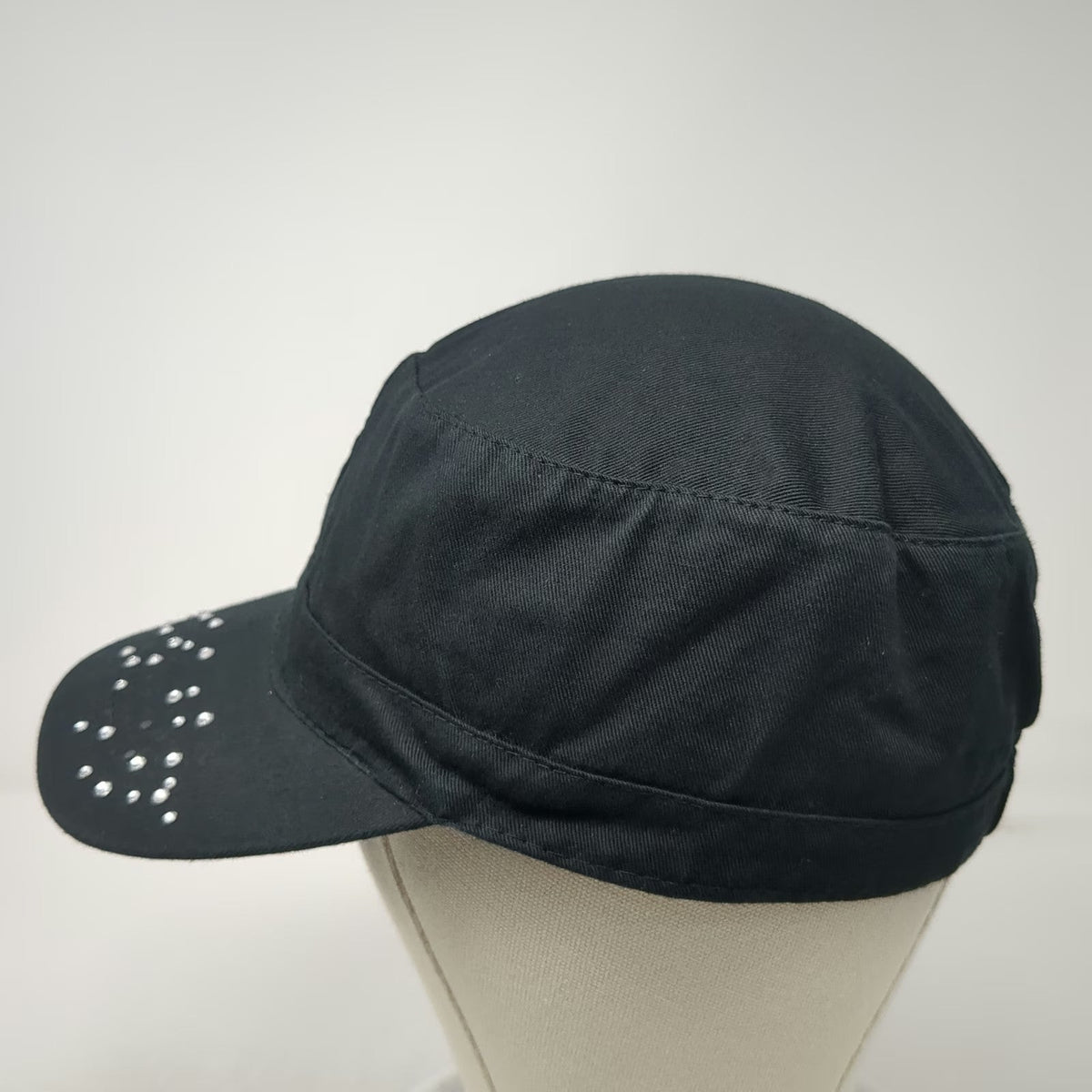ABG Accessories Army Cap Black One Size Rhinestone Brim Cadet Military Hat