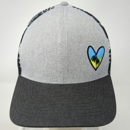 Grace Folly Trucker Hat Gray Black Pink One Size Tropical Palm Tree Heart Mesh