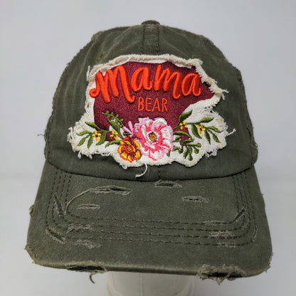 4350 District Women's Strapback Hat Green Embroidered Mama Bear Logo Cotton